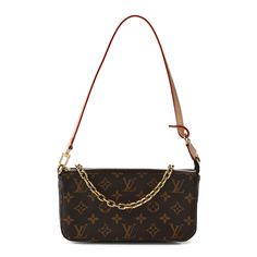 This is an authentic LOUIS VUITTON Monogram Chain Pochette Accessories. This pouch is crafted of signature Louis Vuitton monogram coated canvas and features an optional vachetta cowhide leather strap. The polished brass top zipper opens to a brown fabric interior with patch and zipper pockets. Louis Vuitton Small Bags, Louis Vuitton Small Bag, Pochette Accessories, Brown Fabric, Personal Brand, Polished Brass, Authentic Louis Vuitton, Personal Branding, Small Bags