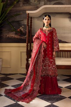 Brand: Emaan AdeelProduct Code: LP-02 GulfishanCollection: Emaan Adeel Luxury Formal Pret CollectionFabric: Organza DESCRIPTION: Embrace the allure of organza fabric with this exquisite ensemble. The shirt and dupatta adorned in delicate organza, while the red raw silk trousers boast intricate embroidery, weaving a tale of timeless style. DESIGN DETAILS: Shirt: Organza Fabric Dupatta: Organza Fabric Trouser: Raw Silk DISCLAIMER:* Lining, Laces, and Tassels are not included in unstitched variants Pakistani Velvet Dresses, Linen Shawl, Readymade Saree, Pakistani Salwar Kameez, Maria B, Pakistani Designers, Pakistani Outfits, Fabric Stores Online, Sewing Dresses