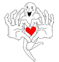 a drawing of someone holding their hands in the shape of a heart with an open mouth