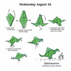 the instructions for how to make an origami dinosaur