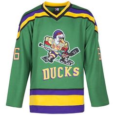 Gordon Bombay #66 Mighty Ducks Ice Hockey Jersey Throwback Team-colored Jersey With Letter Print, Throwback Team-colored Cotton Jersey, Fan Merchandise Jersey With Letter Print, Letter Print Fan Apparel Jersey, Throwback Cotton Jersey For Sports Events, Graphic Print Jersey For Fan Apparel, Throwback Team Jersey With Crew Neck, Throwback Sports Jersey With Letter Print, Fan Apparel Jersey With Letter Print