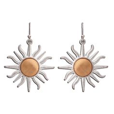 Absorb the warmth of the sun wherever you are with this cute pair of dangle earrings from Rain Jewelry. Sun ray designs in gold and silver metal are sure to add some vacay vibes to any ensemble you accessorizefrom shorts and tees to little black dresses. | Drop earrings from Rain Jewelry feature mixed metal sun designs. | Base metal. | 1.5" L Rain Jewelry, Vacay Vibes, Sun Earrings, Little Black Dresses, Mixed Metal Earrings, Mixed Metal Jewelry, Sun Designs, Metal Earrings, Mixed Metals