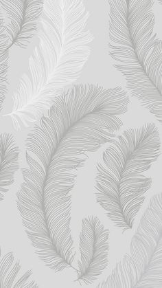 a wallpaper with white feathers on the side and grey leaves on the other side