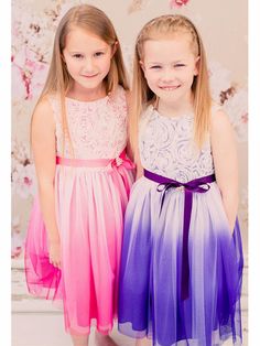 Fuchsia Ombre Dress w/ Rosette Bodice Flower Girl Flower, Purple Flower Girl Dress, Cheap Flower Girl Dresses, Pink Flower Girl Dresses, Girls Special Occasion Dresses, Infant Flower Girl Dress, Ombre Dress, Girls Pink Dress, Girl Princess Dress