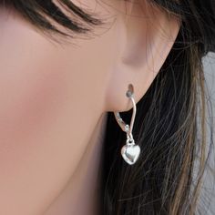 Sterling silver leverback Earrings. Sterling silver puff heart dangle earrings. IT is made with ... -Sterling silver 7mm Heart puff Charm, -Sterling silver Lever back , -Come up with small ribbon gift Box, -One set of care instruction package that enhance your present. More Earrings https://www.etsy.com/shop/rainbowearring?ref=listing-shop2-all-items-count§ion_id=11379567 PET JEWELRY https://www.etsy.com/shop/rainbowearring?search_query=paw+print ★How to Care Sterling Silver . ~The best thing yo Elegant Heart Hoop Earrings With Heart Charm, Elegant Double Heart Hoop Earrings With Charm, Elegant Heart Shaped Hoop Earrings With Heart Charm, Single Heart Drop Earring For Anniversary, Heart Charm Hoop Earrings For Gift, Heart Charm Hoop Earrings As Gift, Elegant Hoop Heart Charm Earrings, Anniversary Heart Charm Dangle Hoop Earrings, Anniversary Dangle Hoop Earrings With Heart Charm