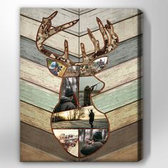 a deer's antler with many pictures on it