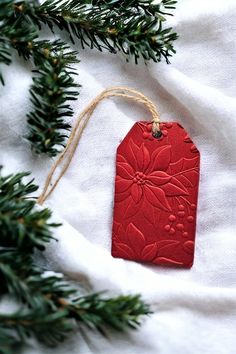 Christmas Gift Tags, Embossed Poinsettia Tag, Holiday Gift Tags, Pre-strung Hanging Tags, Favor Tags, Paper Tags, Scrapbooking, Journaling - Etsy Stampin Up Christmas Gift Tags, Diy Gift Tags Ideas, Gift Tags Diy Handmade, Homemade Christmas Tags, Christmas Tags Diy, Christmas Gift Tags Stampin Up, Making Gift Tags