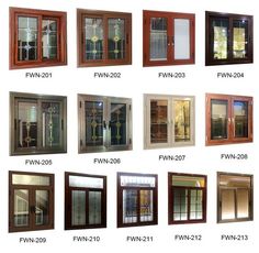 various types of windows and doors with different styles, sizes and colors for each window