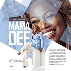 a woman is smiling and leaning against a wall with the words happy birthday to mamma dee