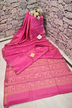 Chhattisgarhi tussar silk, a new entry in our inventory has a zari butta work on the whole body along with a ribbon-like zari border to make it more royal and elite. This saree has a rural handloom weaving work in golden zari to form the jala zari pallu that needs your attention! Color: A shade of fuchsia color Technique: Comes with traditional handloom weaving, with zari butta work and ribbon-like zari border with jala zari pallu. Fabric: Tussar Silk Quality: IndyVogue's Assurance of Silk Mark Certification Pure Tussar Silk Saree, Tussar Saree, Handloom Weaving, Color Techniques, Tussar Silk Saree, Zari Work, Fuchsia Color, Whole Body, Super Sale