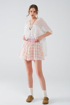 Step into casual chic with these Pink Checkered Print Shorts, designed for comfort and style. Made from 100% cotton, these shorts are perfect for any casual outing, offering a breathable and soft feel that ensures all-day comfort.  Featuring a high waist, these shorts provide a flattering silhouette by cinching at the waist, enhancing your natural curves. The tight-fitting waist detail ensures a snug and secure fit, while the elastic waistband adds an element of stretch for added comfort. The relaxed fit and straight cut offer a laid-back yet stylish look, making these shorts a versatile addition to your summer wardrobe.  The playful pink checkered print adds a fun and vibrant touch, perfect for pairing with a simple top or tank for a casual, yet put-together outfit. With a regular fit, th Tan Scarf, Pink Checkered, Checkered Print, Simple Top, Scarf Headband, Print Shorts, Romper Pants, Sweater Coats, Hat Hairstyles