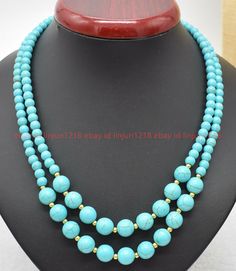 Store Categories Store Categories Other 2 Rows Fashion Natural 6mm 10mm Blue Turquoise Gemstone Beads Necklace 17-18" Product Description Product Description size(Appro   6mm+10mm Quantity:   1Strands length:   17-18" Clasp: . Shipping & Handling: Normally delivery time is about 15-30 working days. To get the shipping discount and invoice, Just simply wait until all of the auctions have ended, and complete the checkout from the most recent Email or any auction page after you finish bidding. Paym Gemstone Beaded Necklace, Style Necklace, Beads Necklace, Turquoise Gemstone, Blue Turquoise, Turquoise Blue, Gemstone Beads, The Row, Beaded Jewelry