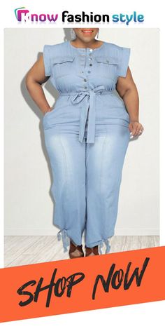 Baby Blue Fashion Casual Solid With Belt O Neck Plus Size Jumpsuits Plus Size Jumper, Dress Baby Blue, Plus Size Jumpers, Jumpsuit Online, Plus Size Jumpsuit, Plus Size Fashion For Women, Plus Size Pants, Pants Casual, Curvy Outfits