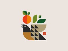 an orange and black bird with leaves on it