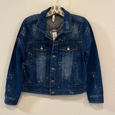 Nwt Ladies Medium Elan Beaded Denim Jacket! Original Owner. Only Tried On. Never Worn. My Husband Purchased This Jacket At Hard Rock In Hollywood, Fl And Gave It To Be As A Gift But It’s Too Big For Me. It’s A Beautiful Denim Jacket With Beaded Detail. 4 Pockets Total. Includes Extra Replacement Beads. Casual Denim Jacket With Rhinestones For Spring, Casual Denim Jacket With Rhinestones, Casual Rhinestone Denim Jacket For Spring, Embellished Medium Wash Denim Jacket For Fall, Casual Fall Denim Jacket With Rhinestones, Casual Rhinestone Denim Jacket For Fall, Casual Long Sleeve Outerwear With Rhinestones, Casual Embellished Blue Outerwear, Casual Blue Embellished Outerwear