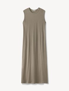 Military Olive Pima Muscle Tank Dress - Buck Mason- Modern American Classics Summer Cotton Tank Dress, Casual Cotton Tank Dress, Sleeveless Cotton Maxi Dress For Loungewear, Fitted Sleeveless Dress For Everyday, Summer Stretch Dresses For Everyday, Sleeveless Summer Maxi Dress For Everyday, Summer Everyday Stretch Dresses, Everyday Sleeveless Cotton Midi Dress, Everyday Spring Dresses With Scoop Neck