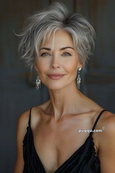 Stunning Pixie Haircuts to Rock Your Gray Hair - Puqqu Short Curly Hairstyle Women Over 50 Grey Hair, Short Textured Gray Hair, Long Pixie Grey Hair, Short In The Front Long In The Back Hair, Rock Style Hair, Short Curly Gray Hair Over 50, Gray Hair Makeup, Short Gray Hair Over 50, Silver Hair Bob