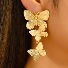 Questions? Leave A Comment Below! 60-31 Butterfly Earrings Gold, Free People Jewelry, Dream Style, Butterfly Earrings, Earrings Gold, Leave A Comment, Statement Earrings, Gold Earrings, Gold Color