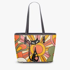 Atomic Groovy Cat, Retro Ray Of Sunshine, 70s Style Hippie Chick Shoulder Bag Trendy Cat Design Shoulder Bag For Travel, Cat Design Shoulder Satchel, Trendy Shoulder Bag With Cat Design, Trendy Travel Shoulder Bag With Cat Design, Trendy Cat Print Shoulder Bag For Everyday Use, Travel Shoulder Bag With Cat Print, Trendy Cat Design Shoulder Bag For Shopping, Trendy Cat Print Travel Bag, Casual Multicolor Cat Design Shoulder Bag