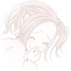 a drawing of a girl with long hair and eyes closed, holding her hand to her face