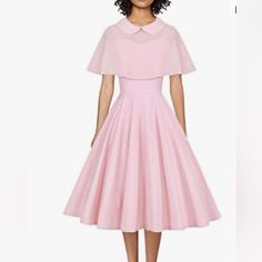 Nwt - Gowntown Women's 1950s Cloak Two-Piece Cocktail Dress Size Small Pink 1950s Style Pink Tea-length Dress, Fitted Dresses With Peter Pan Collar For Vintage Fashion, Vintage Fashion Fitted Dress With Peter Pan Collar, Fitted Dress With Peter Pan Collar In Vintage Style, Peter Pan Collar Vintage Style Fitted Dress, Retro Dresses With Peter Pan Collar For Vintage Fashion, Vintage Pink Midi Dress For Party, Vintage Fitted Dresses For Church, Pink Retro Dress With Peter Pan Collar