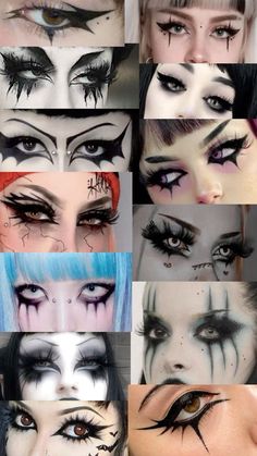 Glam Goth Makeup Looks, Makeup Ideas For Rock Concert, Punk Makeup Looks Eyes, Goth Cat Eye Makeup, Gothic Makeup Inspiration, Metal Festival Makeup, Traditional Goth Makeup Men, Horror Inspired Makeup, Punk Aesthetic Makeup