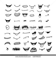 a set of cartoon mouths and teeth with different expressions stock photo, images and royalty