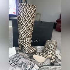 Gucci, Knee High Boot, Brown And Tan, Size 35 (5) True To Size. Comes With Original Box And Tags, Dust Bags, And Gucci Store Bag. Gucci Black Boots, Italian Boots, Gucci Boots, Gucci Heels, Brown Suede Boots, Boho Boots, Gucci Store, Tall Riding Boots, Tall Leather Boots