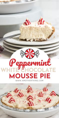 peppermint white chocolate mousse pie with text overlay