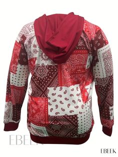 Ebeek - Womens Plus-Size Bohemian Sweatshirt with Paisley Print and Henley Neckline, Including a Matching Scarf and Convenient Pockets Casual Red Tops With Paisley Print, Casual Patterned Top With Bandana Print, Casual Bandana Print Tops For Streetwear, Casual Bandana Print Patterned Tops, Casual Red Paisley Print Top, Fall Paisley Print Shawl, Winter Paisley Print Pashmina Scarves, Red Paisley Print Cotton Top, Plus Size Bohemian