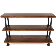 three tiered wooden shelf with metal legs