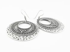 These stunning earrings are made with gorgeous silver plated detailed pendants perfectly carried by wire wrap hook earwires. Size: 61mm (from top of the ear wire to the bottom) x 41mm wide These earrings are sterling silver plated with an antique oxidized finish. Our all products are lead, nickel, cadmium free. For more information about Mandala: https://en.wikipedia.org/wiki/Mandala The beautiful earrings will be wrapped as a gift and shipped via registered Air Mail with tracking number. Turkish Style, Turkish Fashion, Stunning Earrings, Wire Wrap, Ear Wire, Air Mail, Beautiful Earrings, Tracking Number, Silver Plate