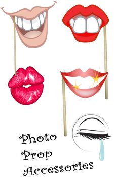 various lips and mouths on sticks with the words photo prop accessories written below each one