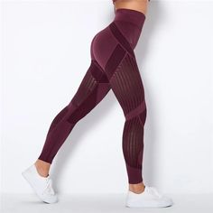 Wine Red Flex Seamless Knit Leggings - ActiveOne Knitted Leggings, Legging Court, Plain Leggings, Burgundy Leggings, Cut Out Leggings, Stripe Pants, Hip Lifts, Hip Style, Legging Sport