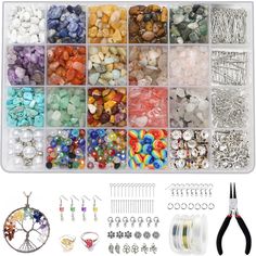 the beading kit contains many different beads and accessories