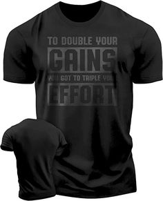 053. DOUBLE YOUR GAINS Workout T-Shirt - Gymish - - #Gym Shirts# - - #Workout T-Shirts# Black Activewear For Workout With Text Print, Black Muscle Tee With Letter Print Crew Neck, Black Short Sleeve Muscle Tee For Workout, Athletic Fit Crew Neck Graphic Tee, Athletic Fit Crew Neck T-shirt, Black Muscle Tee With Crew Neck For Sports, Black Athletic Fit Cotton Tops, Black Tops With Text Print, Black Graphic Tee For Gym Activewear