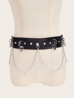 Length: 99cm Edgy Waist Chain For Festivals, Gothic Chain Belt For Party, Metal Waist Chain For Festivals, Gothic Chain Belt With Chain Strap For Party, Gothic Corset Belt For Festivals, Black Metal Waist Chain With Chain Strap, Silver Punk Chain Belt With Adjustable Chain, Edgy Black Chain Belt For Festival, Silver Adjustable Chain Punk Belt