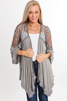 Mystic Lace Kimono :: NEW ARRIVALS :: The Blue Door Boutique Bohemian Lace Trim Cardigan For Spring, Spring Layering Cardigan With Kimono Sleeves, Spring Cardigan With Kimono Sleeves For Layering, Bohemian Tops With Crochet Trim For Layering, Bohemian Long Sleeve Lace Trim Cardigan, Bohemian Tops With Lace Sleeves For Fall, Fall Tops With Crochet Trim For Layering, Summer Cardigan With Lace Trim For Casual Wear, Crochet Trim Cardigan For Layering