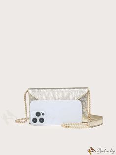 BirdinBag - Chic Metallic Chain Envelope Bag Chic Gold Mobile Phone Clutch, Rectangular Flap Bag With Chain For Evening, Gold Satchel Bag With Fold Over Clasp, Gold Flap Bag With Chain Strap, Gold Crossbody Shoulder Bag With Fold Over Clasp, Trendy Gold Flap Bag With Chain Strap, Elegant Gold Pouch Flap Bag, Gold-tone Hardware Envelope Shoulder Bag, Chic Envelope Bag With Gold-tone Hardware