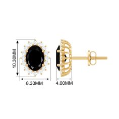 Product Details Make your Anniversary a memorable occasion for her by giving her a heartwarming present like these Statement Earrings. These Stud Earrings are embellished with Oval Cut Black Onyx Set in Prong Setting with Diamond Halo, crafted in Gold. Product Information SKU SHP-EARRINGS0621106690 Length 10.3 mm Width 8.3 mm Weight 2.31 gm (Approximate) BLACK ONYX INFORMATION No.of Stones 2 Pieces Total Weight 2.20 Carat (Approximate) Dimension(approx) Oval-6X8 mm-2 Pcs Color Black Cut Brillian Halo 2, Signature Jewelry, Timeless Jewelry, Diamond Halo, Conflict Free Diamonds, Halo Diamond, Free Jewelry, Oval Cut, Black Onyx