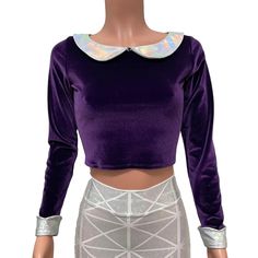 Purple Velvet Collared Crop Top– Peridot Clothing #velvet #raveclothing #festivalfashion Velvet Clothing, Velvet Bell Bottoms, Collared Crop Top, Velvet Clothes, Velvet Crop Top, Small Crop Tops, 2020 Fashion, Cropped Tops, Rave Wear