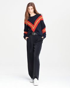 Leon Crewneck Ribbed Boyfriend Sweater in Navy | rag & bone Oversized Winter Sweater With Contrast Stripes, Chic Sweater With Contrast Stripes For Winter, Long Sleeve Striped Sweater For Work, Long Sleeve Sweater With Contrast Stripes For Work, Sporty Winter Sweater With Contrast Stripes, Chic Fall Sweater With Contrast Stripes, Sporty Fall Sweater With Striped Cuffs, Striped Sweater With Striped Cuffs For Work, Long Sleeve Sweater With Striped Cuffs For Work