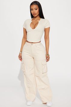 Available In Olive And Ivory. Cargo Pant High Rise Button & Zip Closure Hand & Back Pockets Cargo Pockets Wide Leg Low Stretch 97% Cotton 3% Spandex Imported | Don't Bother Wide Leg Cargo Pant in Ivory size Small by Fashion Nova Aesthetic Hobbies, Book Closet, Yodit Yemane, Chic Romper, Stylish Summer Outfits, Causal Outfits, Sportswear Fashion