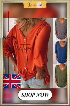 Plus Size Women Loose Casual Tee Tunic Tops Ladies Baggy T-shirt Button Casual V-neck T-shirt With Buttons, Oversized Button-up Tops, Oversized Crew Neck Top With Buttons, Summer Oversized Tops With Buttons, Summer V-neck T-shirt With Buttons, Casual V-neck Top With Buttons, Casual Long Sleeve T-shirt With Button Closure For Fall, Relaxed Fit V-neck Top With Buttons, Casual Button-up T-shirt For Fall