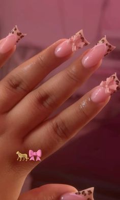 Not my work!! (Credits to Nailsbyarumy) French Tip Nails With Polka Dot Design, Short Nails Cheetah Print, Baby Nail Designs, Nail Cheetah Print, Pink Acrylic Nails Square, Nail Charm Ideas, Baddie Nails Acrylic, Pink Cheetah Nails, Cute Nails Ideas