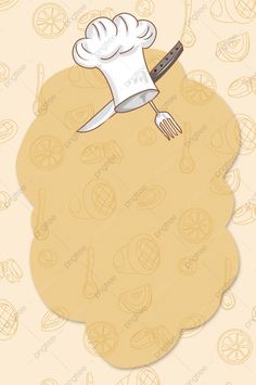 an illustration of a chef's hat flying through the air with a fork in it