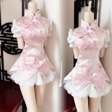 Japanese Cherry Blossom Outfit, Pink Cheongsam, Cherry Blossom Outfit, Sakura Dress, Aliexpress Dresses, Cherry Blossom Dress, Bjd Doll Clothes, Fashion Draping, Punk Style Outfits