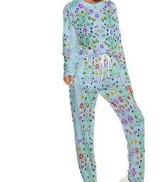 Floral Women's Pajama Set Suitable to be worn at home, with soft and comfortable fabric Fabric: 88% polyester and 12% spandex Regular fit Drop shoulder, long sleeve, crew neck, suits of T-shirt and pants Care Instruction: machine wash cold with similar colors, do not bleach, tumble dry low, do not iron, do not dry clean. This product is made on demand Comfortable Long Sleeve Winter Sets, Cotton Long Sleeve Leisure Sleepwear, Cotton Long Sleeve Sleepwear For Leisure, Comfortable Long Sleeve Casual Sleepwear, Blue Long Sleeve Casual Sleepwear, Casual Long Sleeve Comfortable Sleepwear, Casual Blue Long Sleeve Sleepwear, Casual Long Sleeve Blue Sleepwear, Relaxed Fit Long Sleeve Sleepwear For Leisure