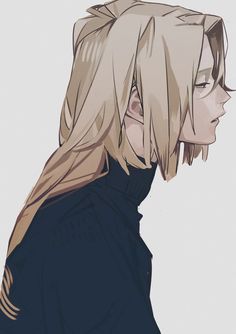 an anime character with blonde hair and black shirt