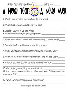 a new year's resolution worksheet for students to practice their writing skills